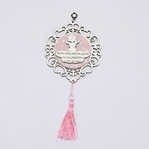 Adorno Anjo da Guarda MDF Rosa