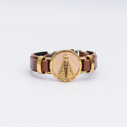 Pulseira Couro N S Aparecida Caramelo Dr Lapela Regulável
