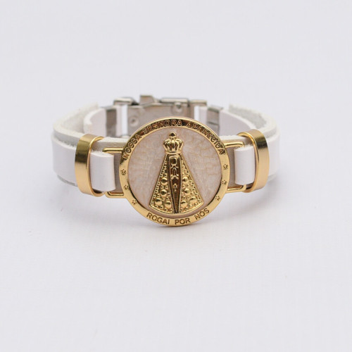 Pulseira Couro Aparecida Branco Dr Lapela Regulável