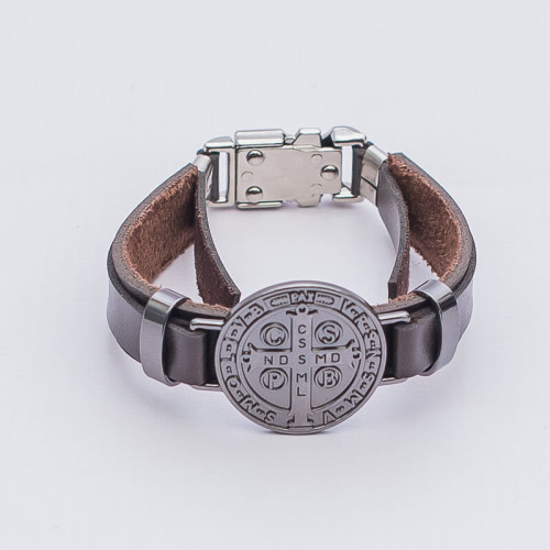Pulseira Couro São Bento Onix Regulável Marrom