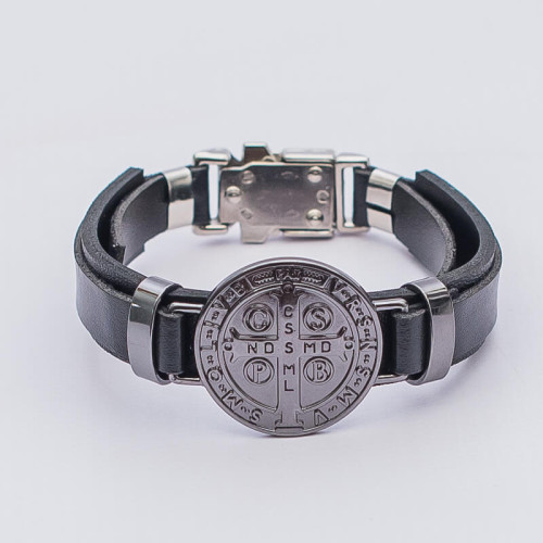 Pulseira Couro São Bento Onix Regulável Preta
