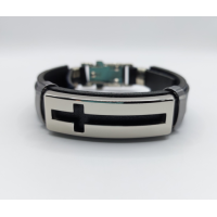 Pulseira Couro Preta Cruz ..